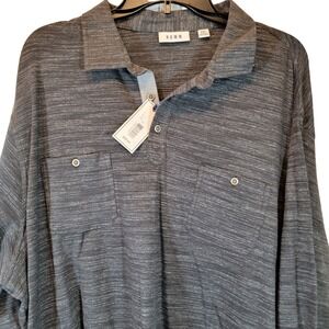 ROWM Shirt XXL Gray Pullover Long Sleeve Polo Heather Cotton Stretch